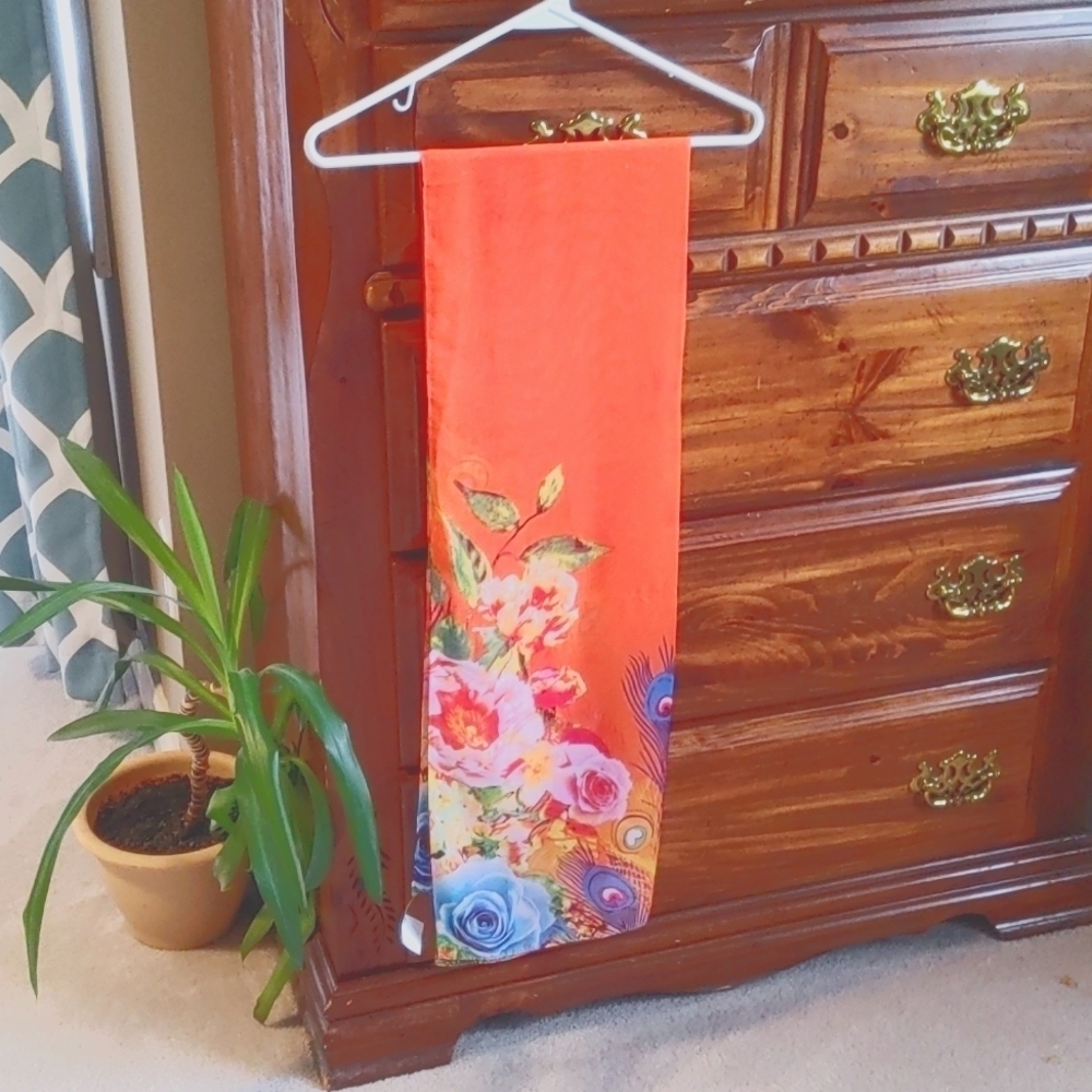 NWT Kultura Vibrant Orange Floral Peacock Scarf